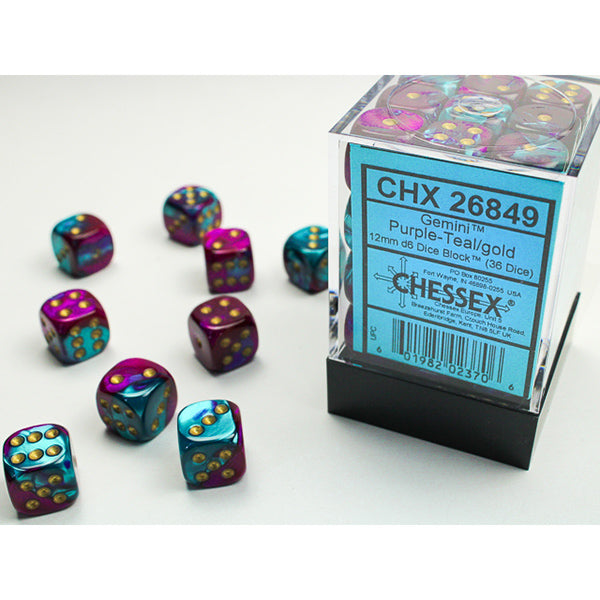 Chessex - Gemini 12mm D6 Dice Block - Purple & Teal w/Gold