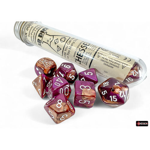 Chessex - Lab Dice 9 - Gemini Polyhedral 7 Dice Set - Copper-Purple/White