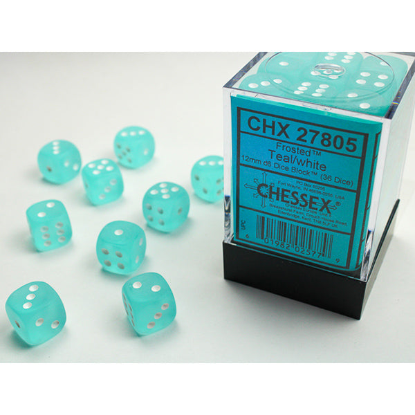 Chessex - Frosted 12mm D6 Dice Block - Teal w/ White