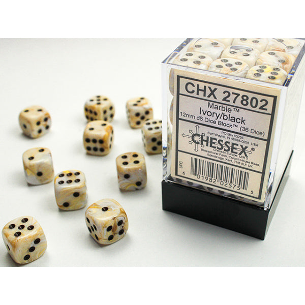 Chessex - Marble 12mm D6 Dice Block - Ivory w/Black