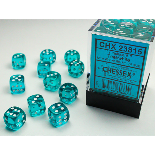 Chessex - Translucent 12mm D6 Dice Block - Teal w/white