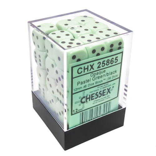 Chessex - Opaque Pastel 12mm D6 Dice Block - Green/Black