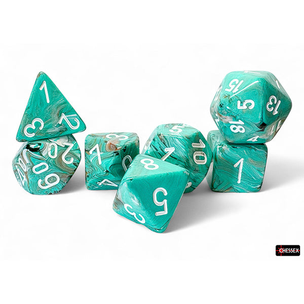 Chessex - Mega-Hedral Wave 2 7 Dice Set - Marble Oxi Copper