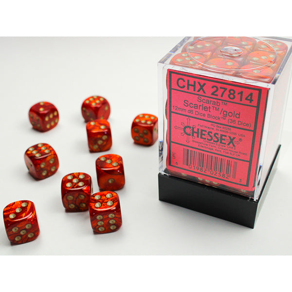 Chessex - Scarab 12mm D6 Dice Block - Scarlet w/Gold