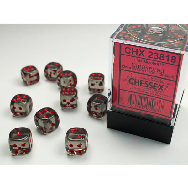 Chessex - Translucent 12mm D6 Dice Block - Smoke w/red