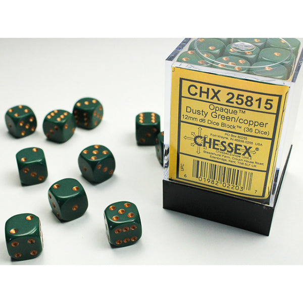 Chessex - Opaque 12mm D6 Dice Block - Dusty Green/Copper