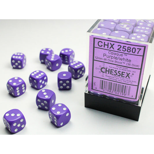 Chessex - Opaque 12mm D6 Dice Block - Purple w/White