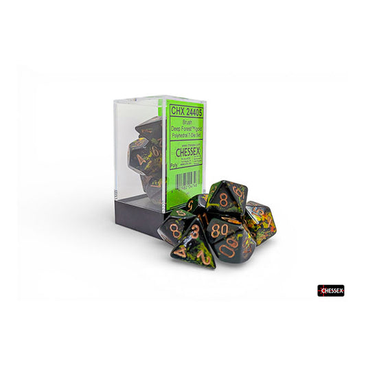 Chessex - Brush Polyhedral 7 Dice Set - Deep Forest/Gold