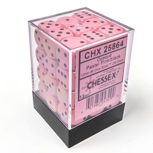 Chessex - Opaque Pastel 12mm D6 Dice Block - Pink/Black
