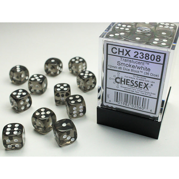 Chessex - Translucent 12mm D6 Dice Block - Smoke w/white