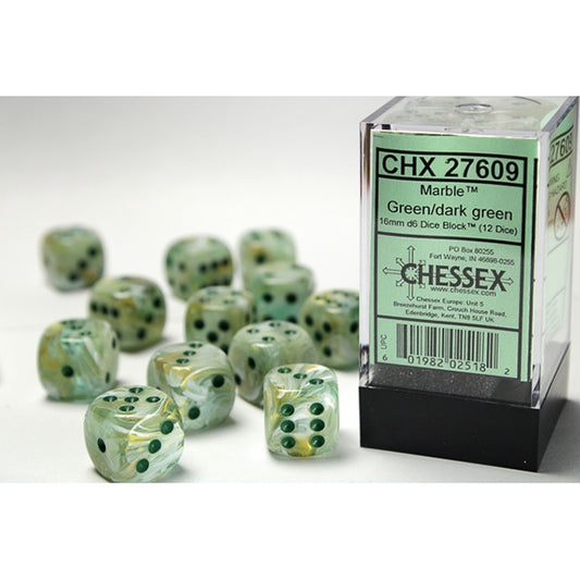 Chessex - Marble 16mm D6 Dice Block - Green w/ Dark Green