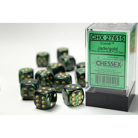 Chessex - Scarab 16mm D6 Dice Block - Jade w/ Gold