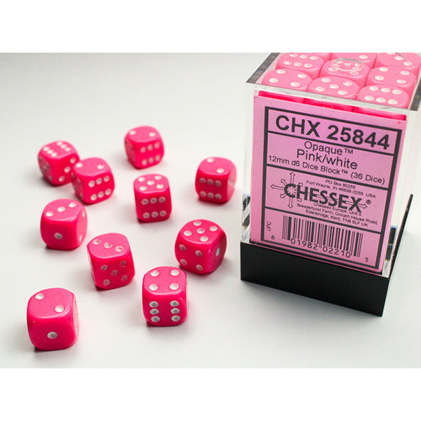 Chessex - Opaque 12mm D6 Dice Block - Pink w/White