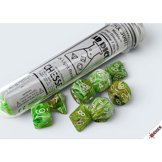 Chessex - Lab Dice 10 Marble - Sour Green/White