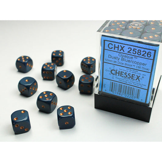 Chessex - Opaque 12mm D6 Dice Block - Dusty Blue w/Copper