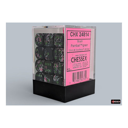 Chessex - Brush 12mm D6 Dice Block - Paintball/Green