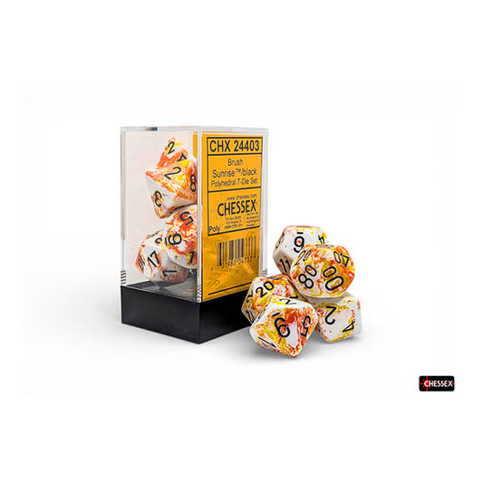 Chessex - Brush Polyhedral 7 Dice Set - Sunrise/Black