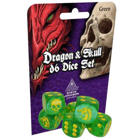Pack de dés Dragon &amp; Skull D6 - Paillettes vertes