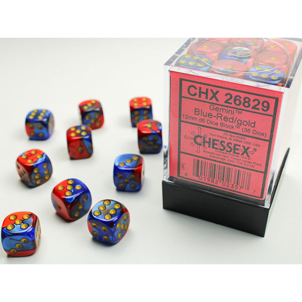 Chessex - Gemini 12mm D6 Dice Block - Blue & Red w/Gold