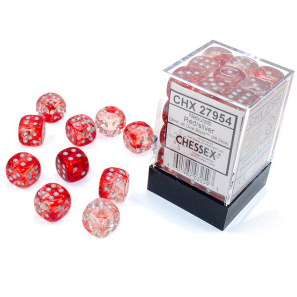 Chessex - Nebula 12mm D6 Dice Block - Luminary Red & Silver Dice Block