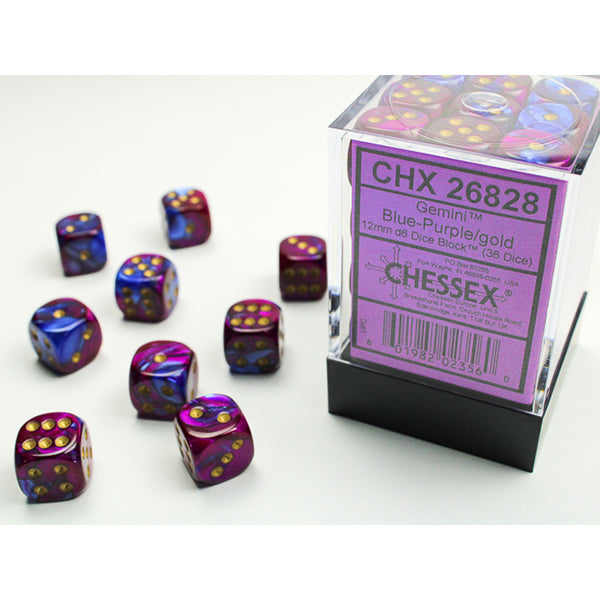 Chessex - Gemini 12mm D6 Dice Block - Blue & Purple w/Gold