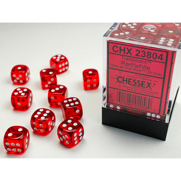 Chessex - Translucent 12mm D6 Dice Block - Red w/white