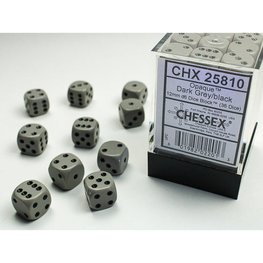 Chessex - Opaque 12mm D6 Dice Block - Dark Grey w/Black