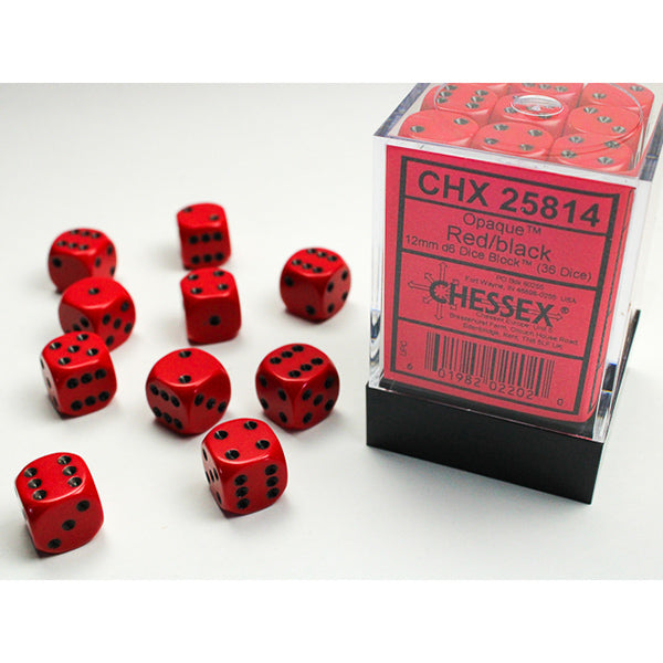 Chessex - Opaque 12mm D6 Dice Block - Red w/Black