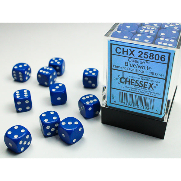 Chessex - Opaque 12mm D6 Dice Block - Blue w/White