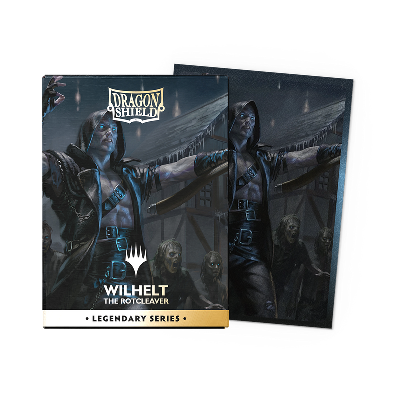 Dragon Shield MTG Legendary Series Wilhelt, the Rotcleaver Matte Dual Art Sleeves, 100-pack box and sleeve design
