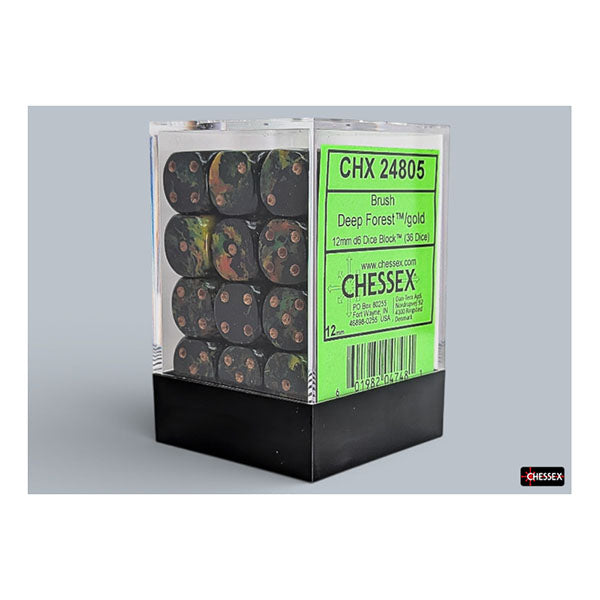 Chessex - Brush 12mm D6 Dice Block - Deep Forest/Gold