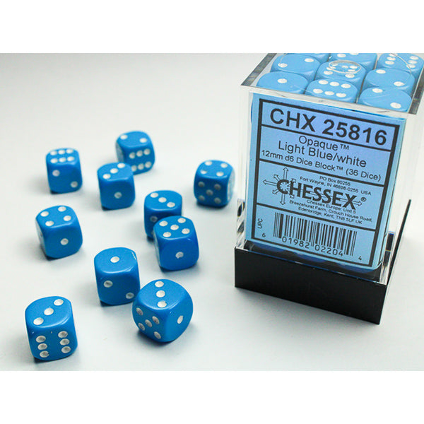 Chessex - Opaque 12mm D6 Dice Block - Light Blue w/White