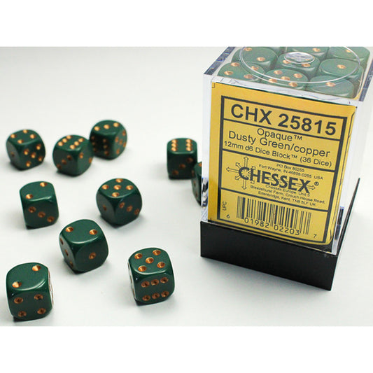 Chessex - Opaque 12mm D6 Dice Block - Dusty Green/Copper