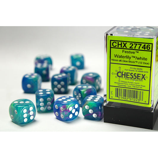 Chessex - Festive 16mm D6 Dice Block - Waterlily w/ White