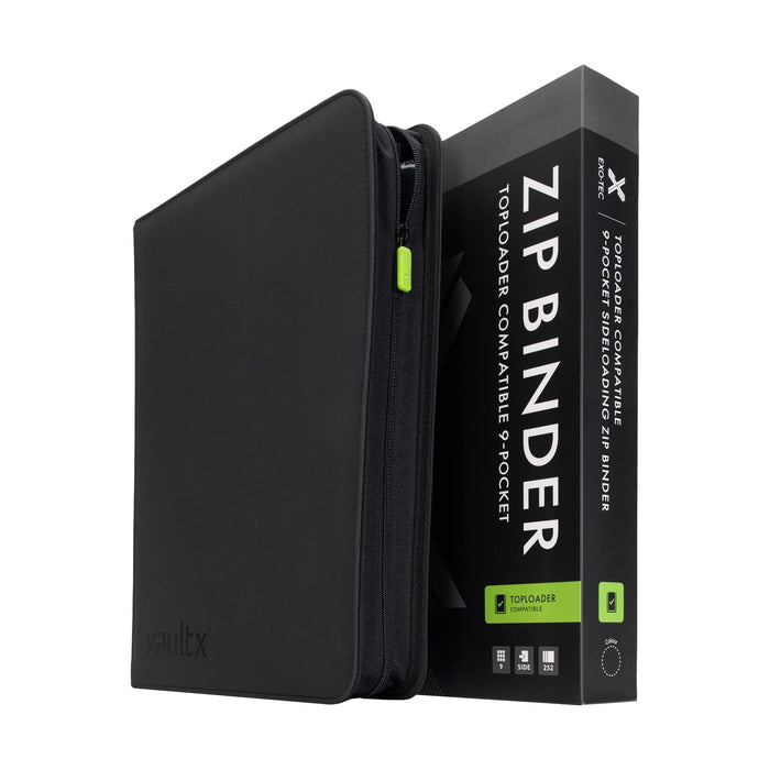 Black Vault X 9-Pocket Toploader Compatible Zip Binder with retail packaging